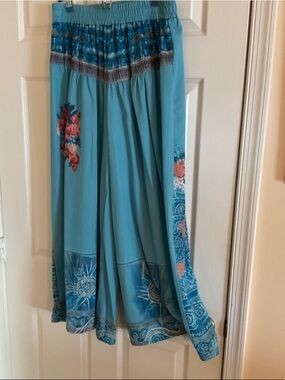 SHEIN Teal Floral Boot Cut & Flare Pants